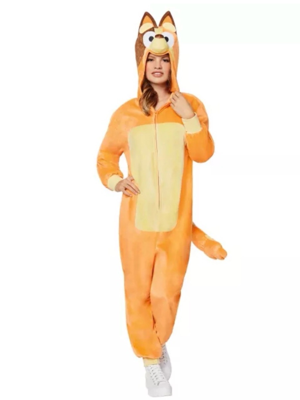 Adult Bluey Chili Orange Onesie Costume - Plush Animal Jumpsuit small / medium